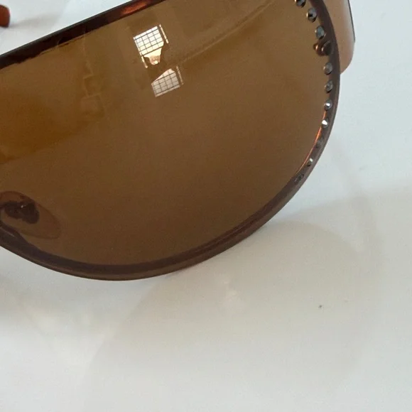Salvatore Ferragamo Y2K Shield Mask Sunglasses Brown Crystal Designer Italy - Picture 5 of 10